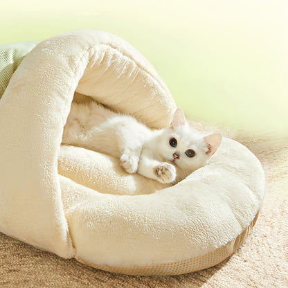 Covered Cat Bed and Dog Bed, Cat Sleeping Bag Bed Cozy Plush Cave, Burrow Bed for Cats and Small Dogs