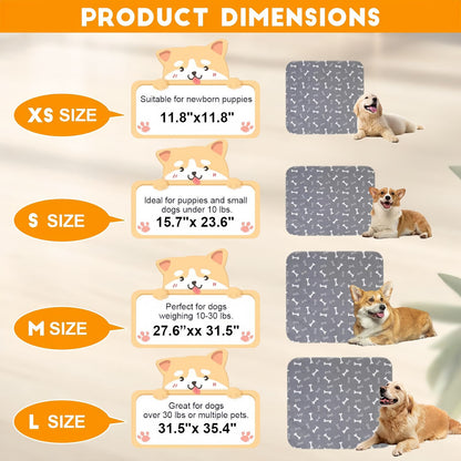 Washable Dog Pee Pads, Reusable Waterproof Dog Urine Pads with Non-Slip Backing