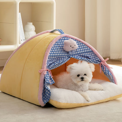 Cat Tent Bed and Dog Bed, Semi Enclosed Cat Cave Bed Cozy Plush Pet House