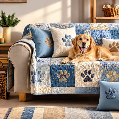 Pet Paw Quilted Sofa Cover, Couch Protector for Dogs and Cats, Washable Furniture Cover