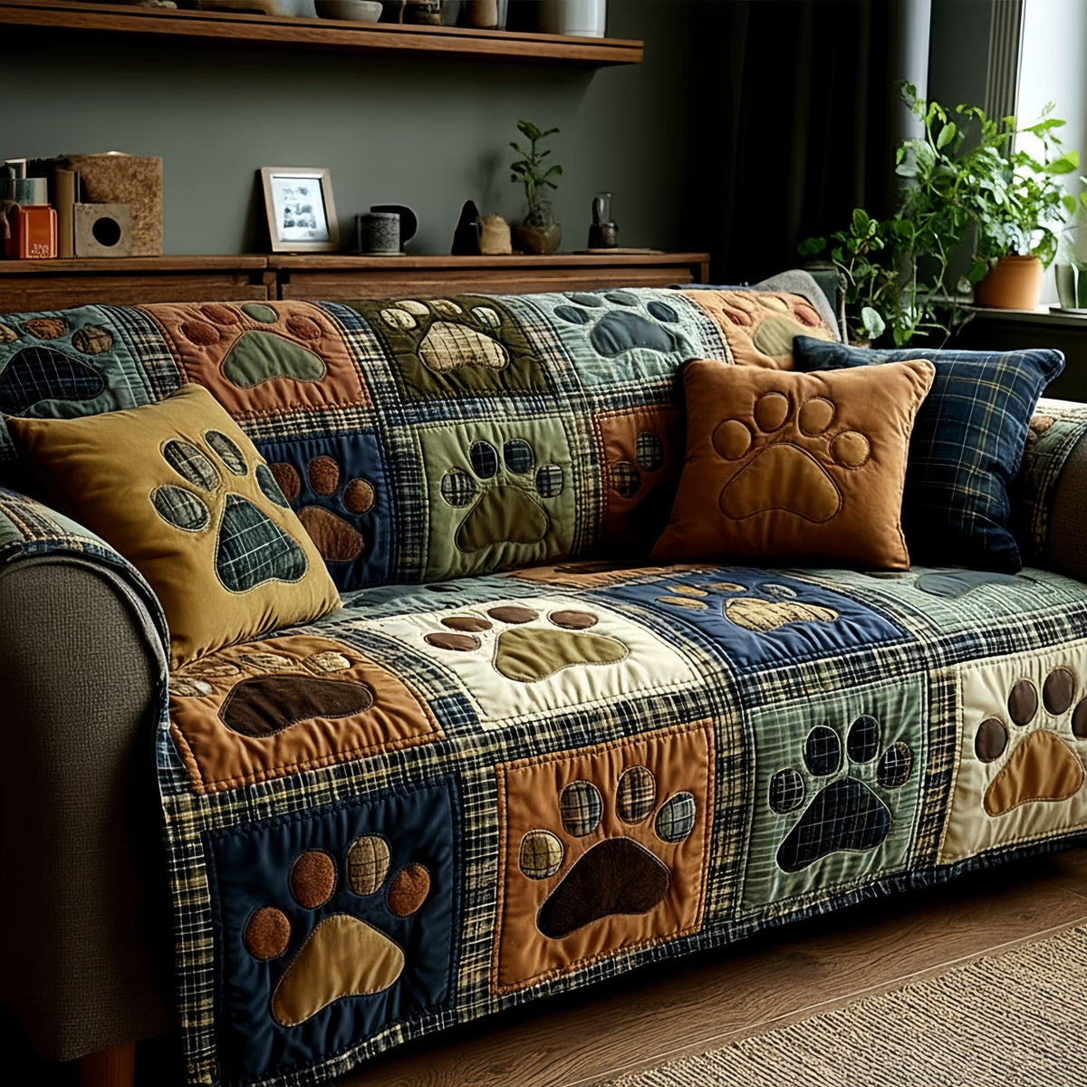 Pet Paw Quilted Sofa Cover, Couch Protector for Dogs and Cats, Washable Furniture Cover