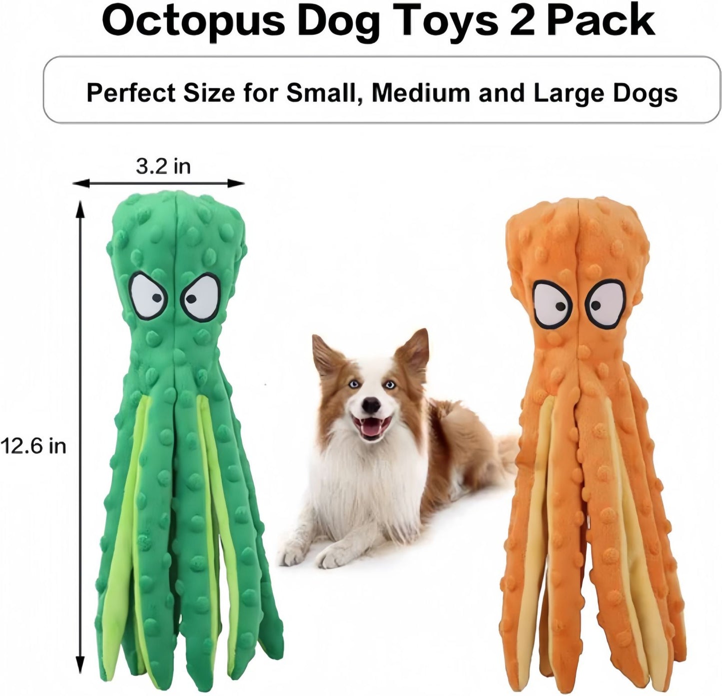 Octopus Dog Toy No Stuffing Crinkle Plush Dog Teething Toy, Interactive Squeaky Durable Dog Chew Toy for Small, Medium & Large Dogs