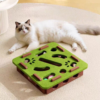 Interactive Cat Puzzle Toy with Bell Balls, Felt Cat Maze & Hide-and-Seek Enrichment Toy Box for Indoor Cats