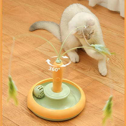 Automatic Interactive Cat Toy with Rotating Feather & Ball, Self Play Cat Toy for Indoor Cats