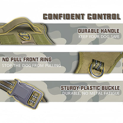 No Pull Tactical Dog Harness with Handle, Adjustable Reflective Pet Harness for Medium & Large Dogs Training Walking