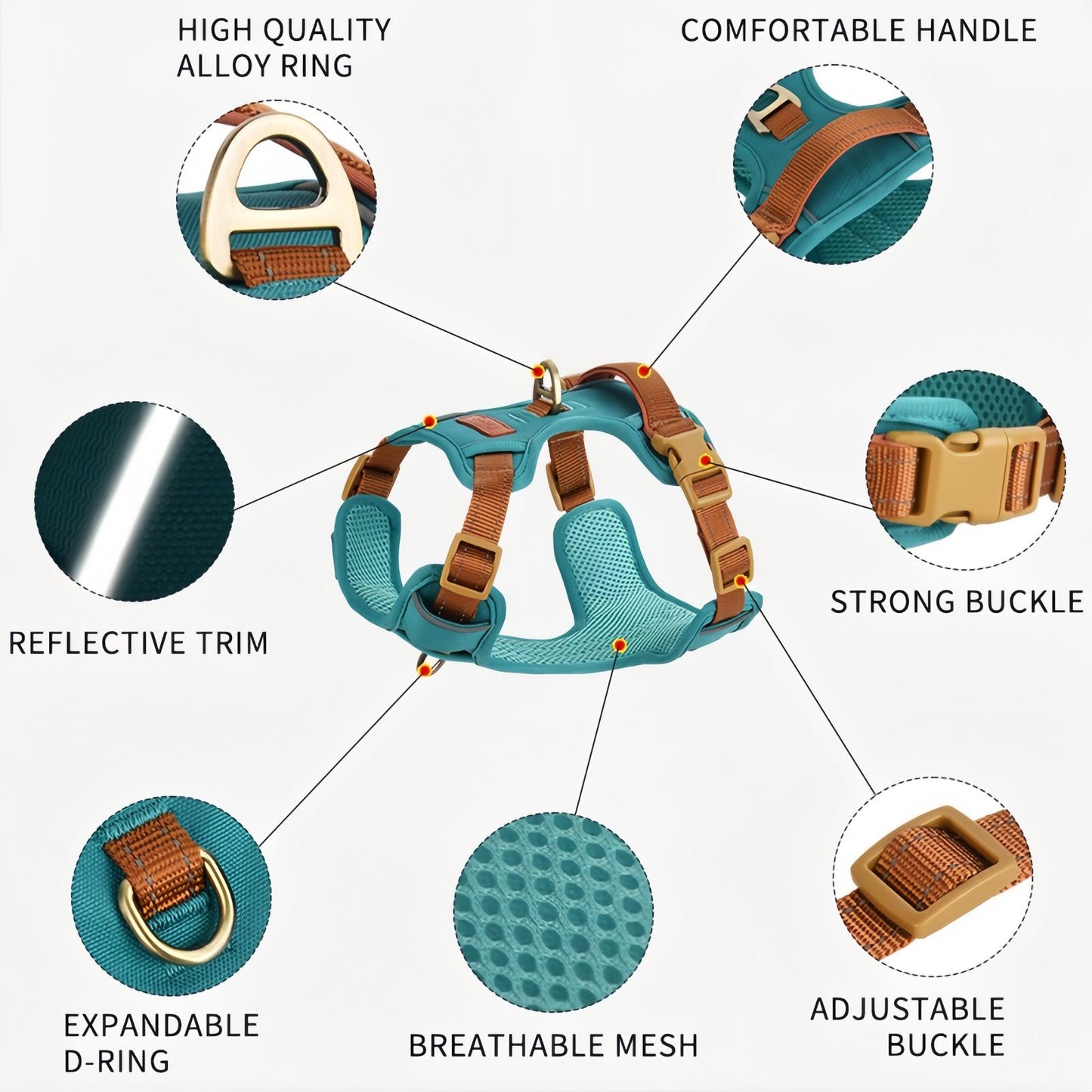 Dog Walking Harness with Handle, No Pull Reflective Dog Harness with Front & Back Clips