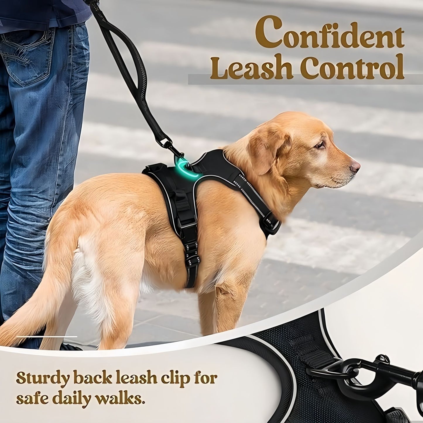 No Pull Dog Walking Harness with Handle, Reflective Outdoor Front & Back Clip Adjustable Dog Harness for Small to Large Dogs