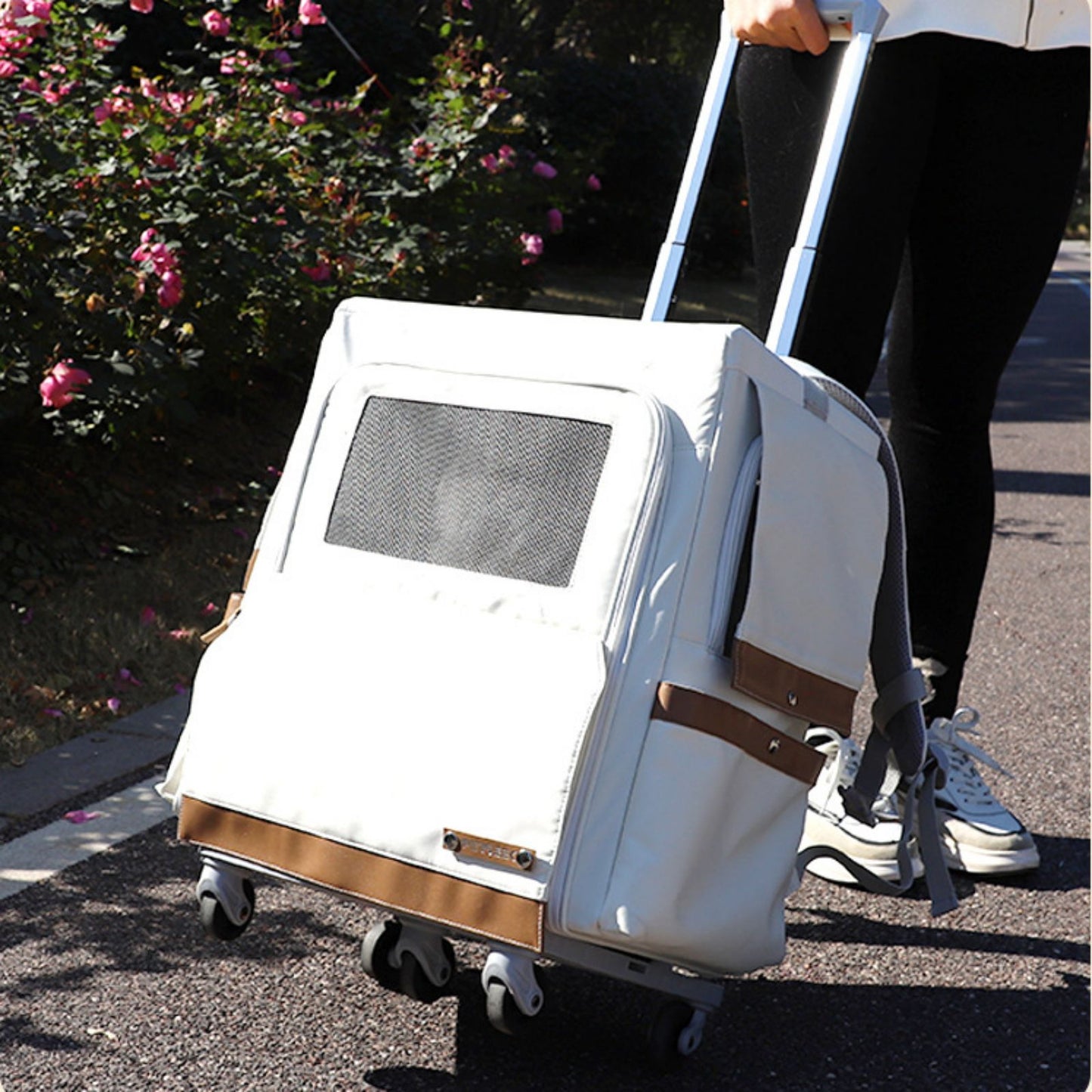 Cat Carrier Backpack with Wheels, Rolling Cat Travel Carrier Backpack