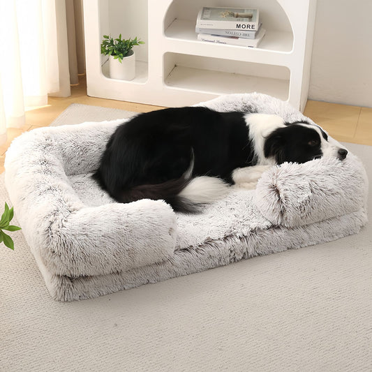 Plush Dog Bed and Cat Bed, Rectangle Dog Sofa Bed with Raised Sides