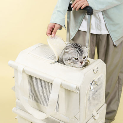 Double Layer Rolling Cat Carrier with Wheels, Telescopic Handle Pet Carrier