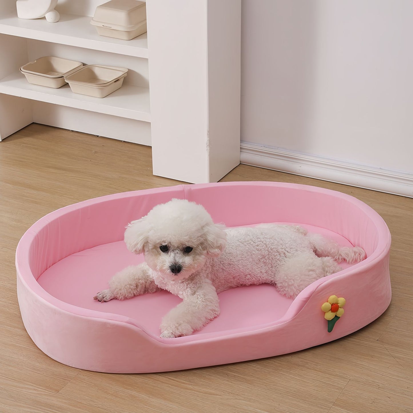 Cooling Dog Bed for Small & Medium Dogs, Oval Bolster Dog Bed with Removable Cushion