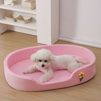 Cooling Dog Bed for Small & Medium Dogs, Oval Bolster Dog Bed with Removable Cushion