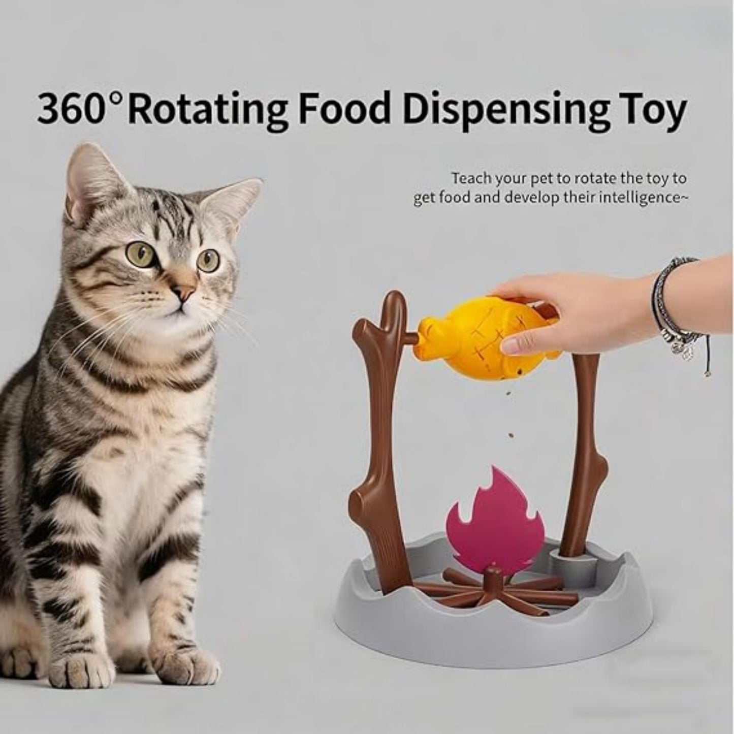 Rotating Fish Cat Treat Dispenser Toy, Interactive Slow Feeder Puzzle Cat Toy for Indoor Cats