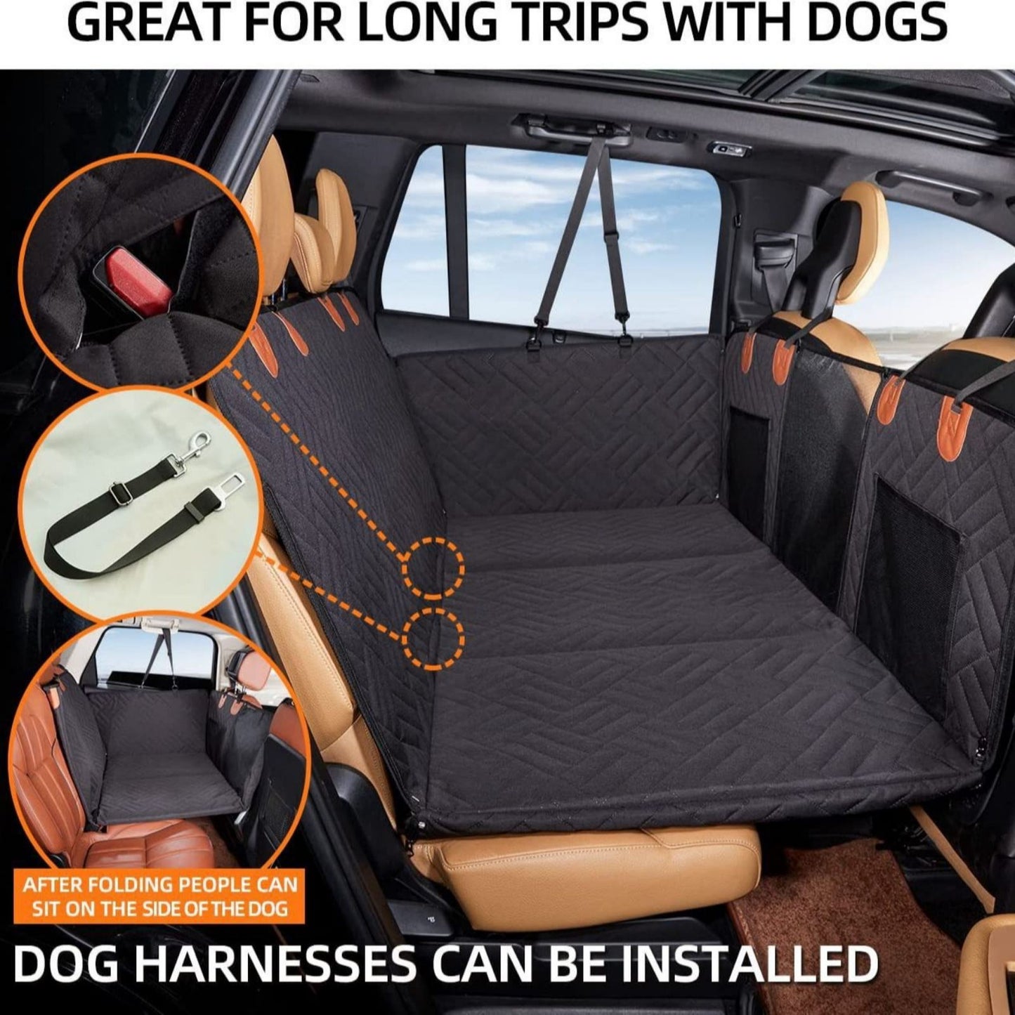 Dog Car Back Seat Cover Waterproof, Non-Slip Hammock with Hard Bottom for Pets, Fits Most Cars, SUVs & Trucks