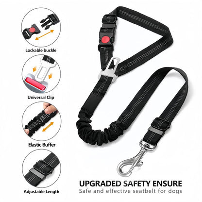 Dog Car Seat Belt with Elastic Bungee, Adjustable Safety Seat Belt for Dogs with Lockable Clip and 360° Swivel Hook