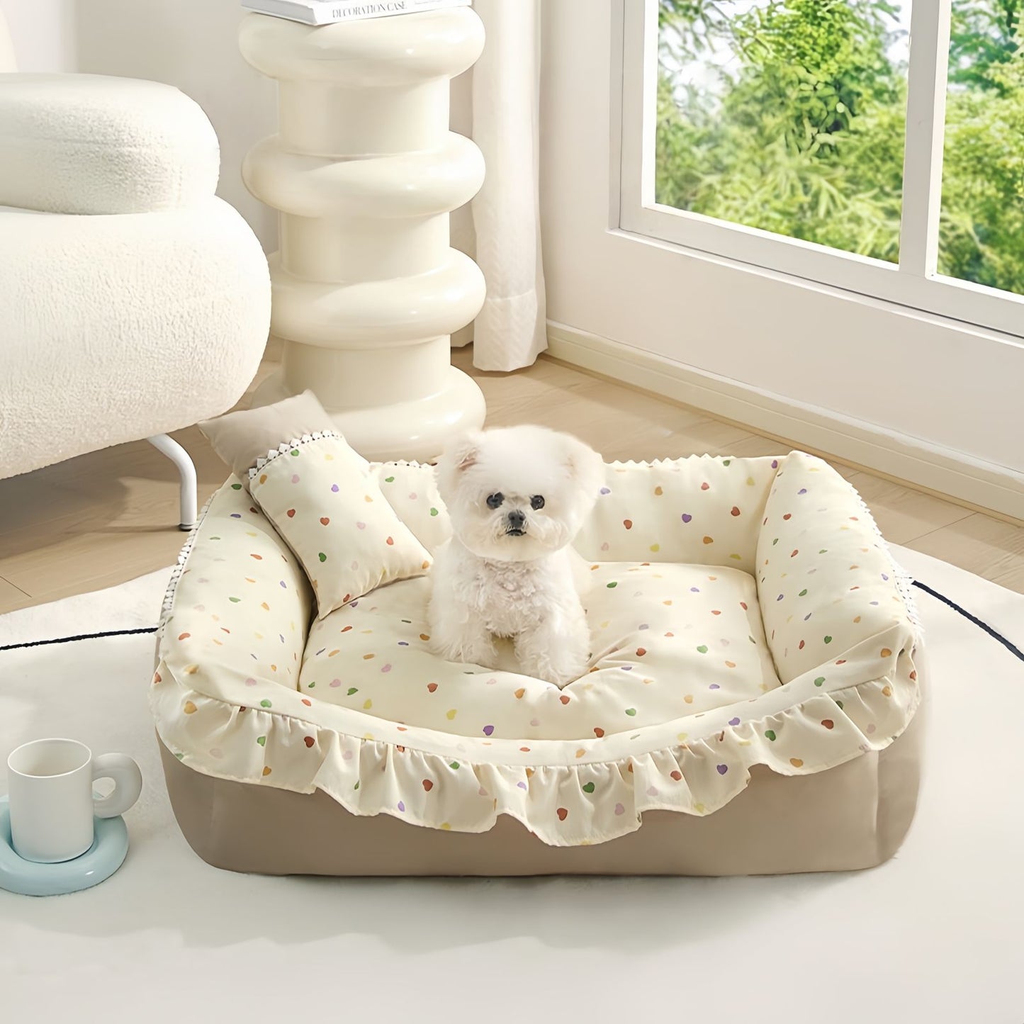 Soft INS Style Bolster Dog and Cat Bed, Rectangle Dog Bed for Small Dogs and Cats