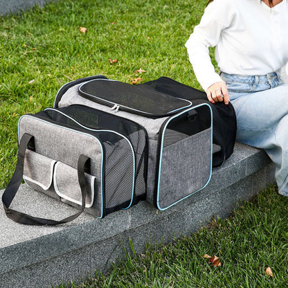 Expandable Cat Carrier Bag, Breathable Foldable Pet Carrier for Travel, Portable Cat Carrier with Shoulder Strap