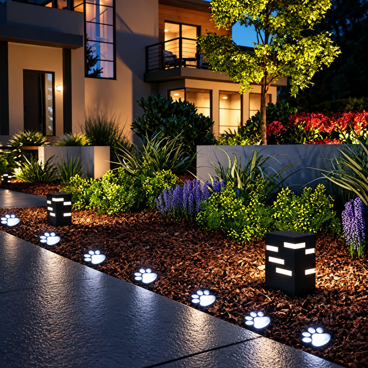 Solar Paw Lights Outdoor, Paw Print Garden Lights for Pathway, Lawn and Yard