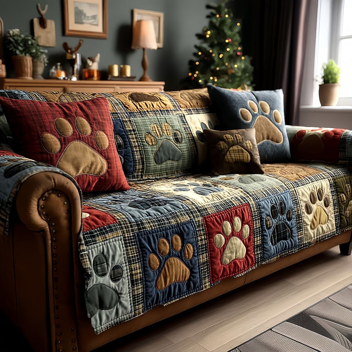 Pet Paw Quilted Sofa Cover, Couch Protector for Dogs and Cats, Washable Furniture Cover