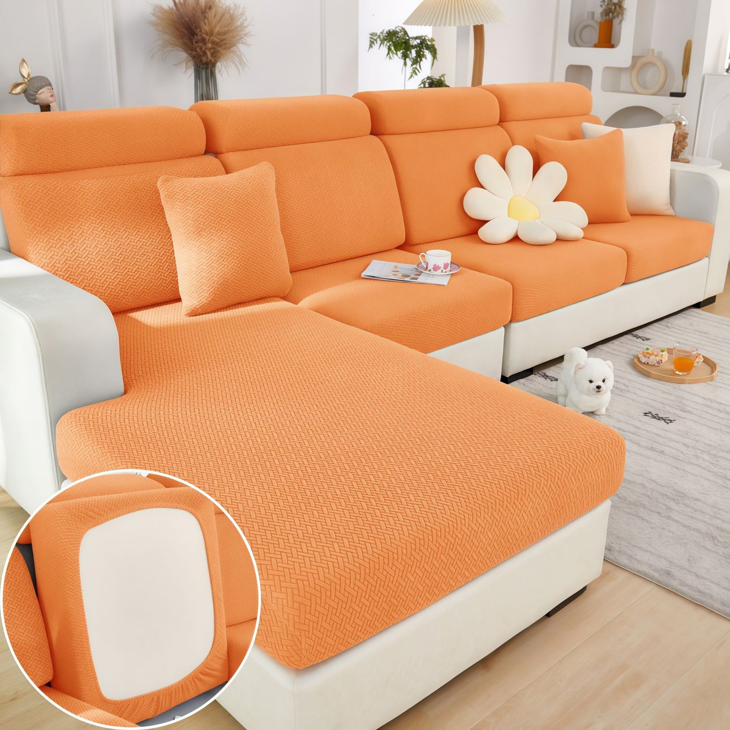 Stretch Couch Cushion Covers for Sectional Sofas, Washable Sofa Seat Covers with 360° Full Wrap Design