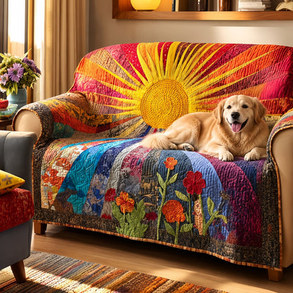 Sunshine Quilted Sofa Cover, Colorful Couch Throw Blanket