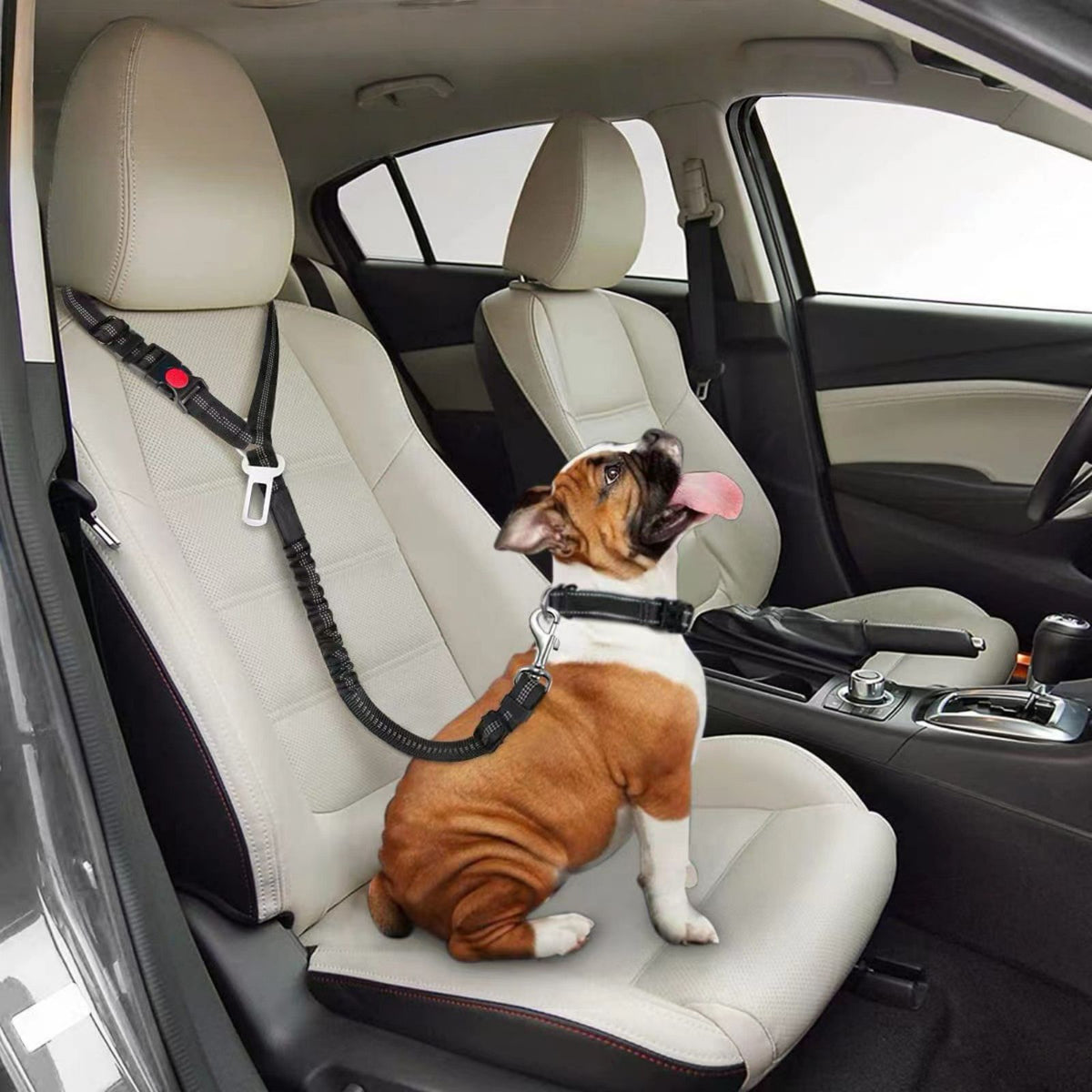 Dog Car Seat Belt with Elastic Bungee, Adjustable Safety Seat Belt for Dogs with Lockable Clip and 360° Swivel Hook