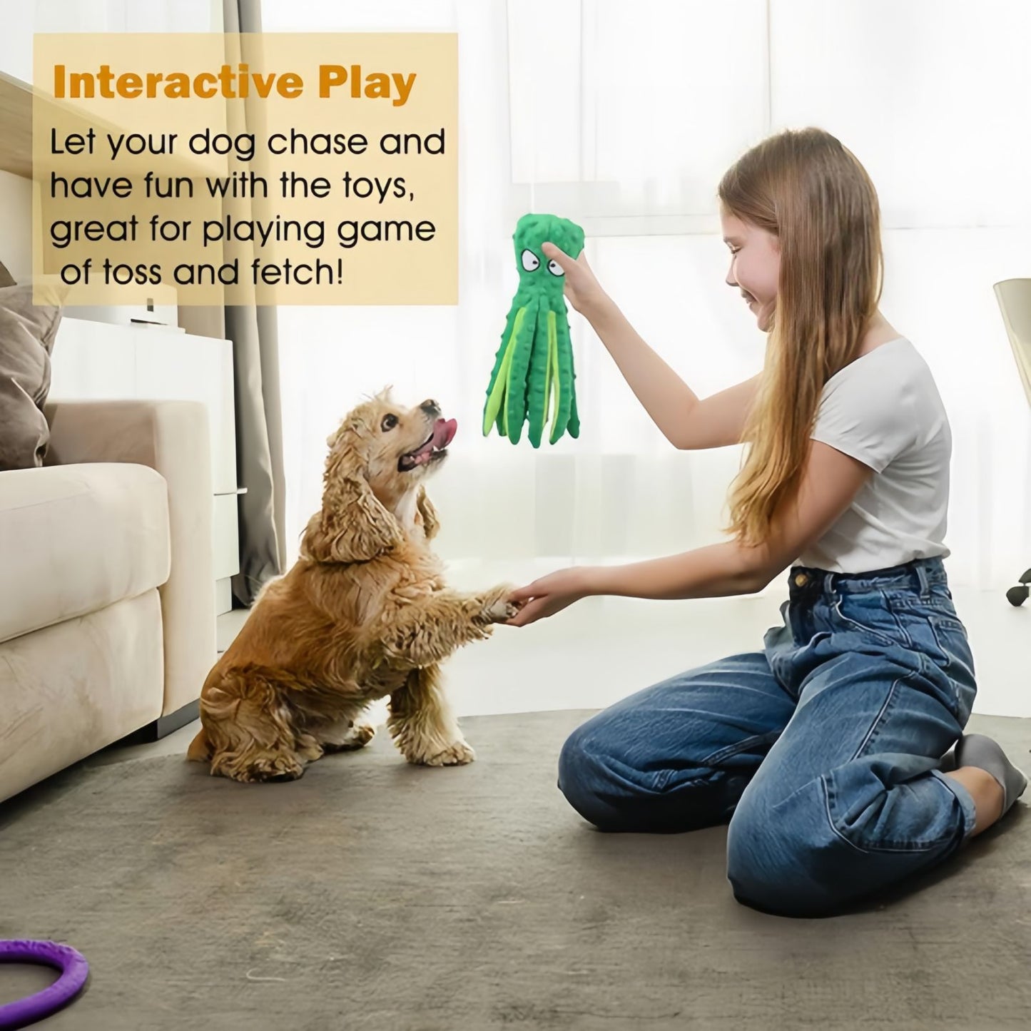 Octopus Dog Toy No Stuffing Crinkle Plush Dog Teething Toy, Interactive Squeaky Durable Dog Chew Toy for Small, Medium & Large Dogs