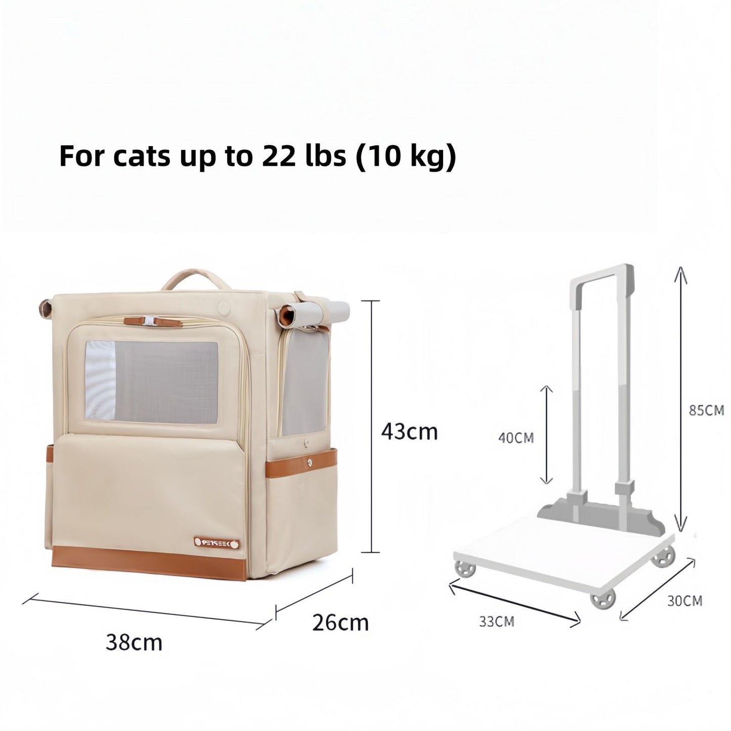 Cat Carrier Backpack with Wheels, Rolling Cat Travel Carrier Backpack
