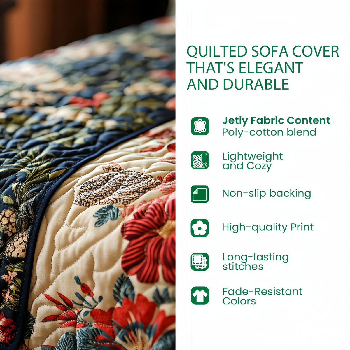 Pet Paw Quilted Sofa Cover, Couch Protector for Dogs and Cats, Washable Furniture Cover