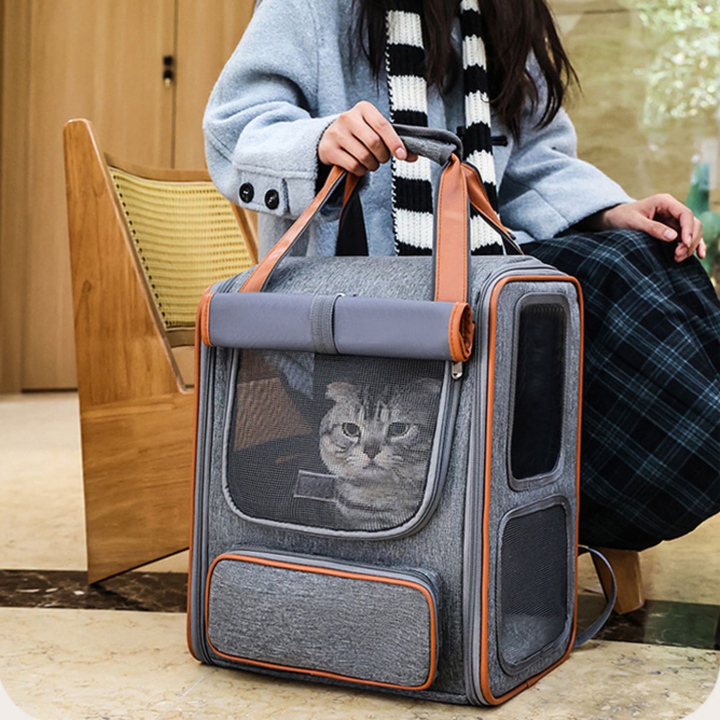 Foldable Cat Backpack Carrier, Breathable Cat Carrier Backpack for Travel