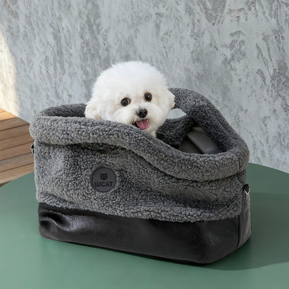 Cat Tote Bag Pet Carrier for Cats & Small Dogs, Warm Plush Cat Carrier Handbag with Safety Leash