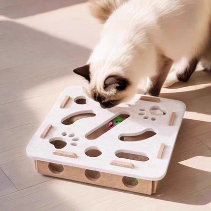 Interactive Cat Puzzle Toy with Bell Balls, Felt Cat Maze & Hide-and-Seek Enrichment Toy Box for Indoor Cats
