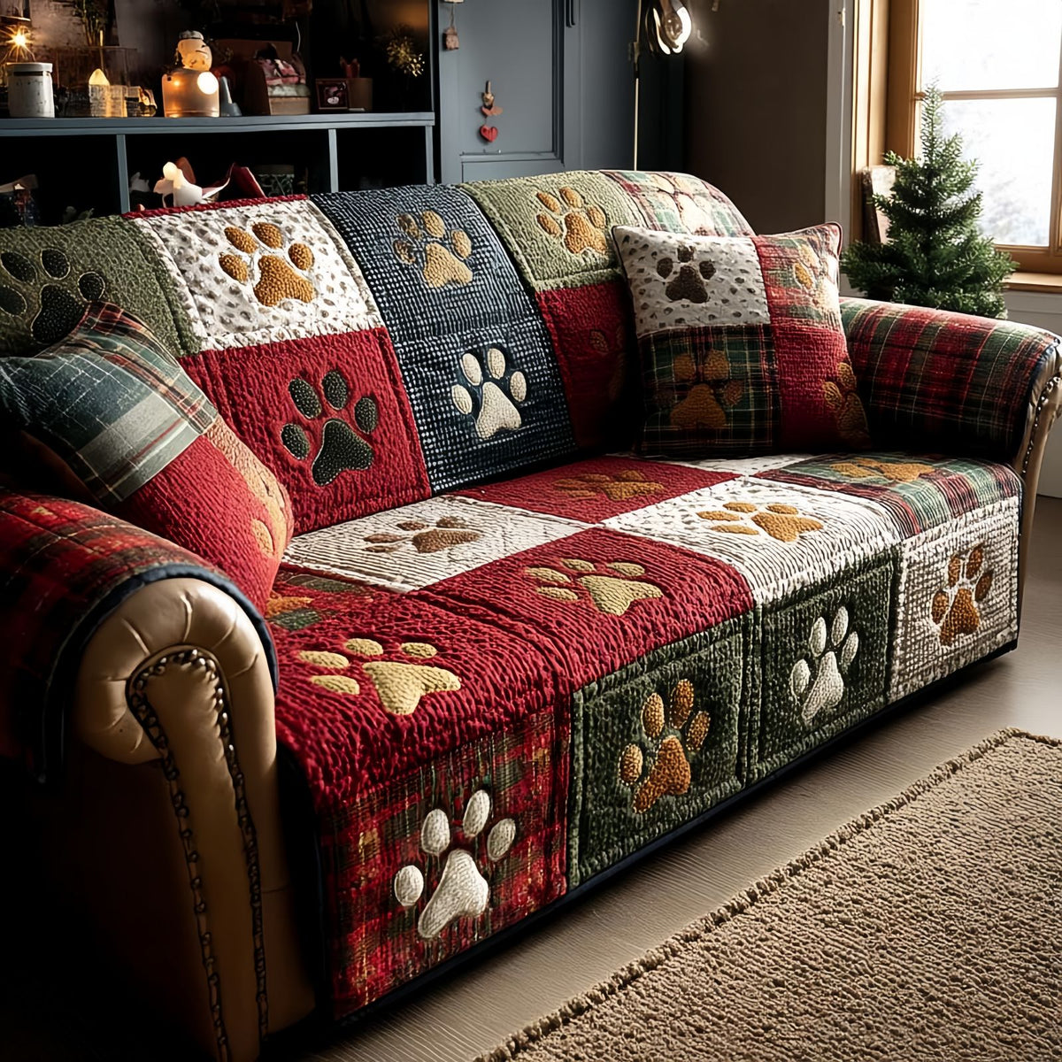 Pet Paw Quilted Sofa Cover, Couch Protector for Dogs and Cats, Washable Furniture Cover