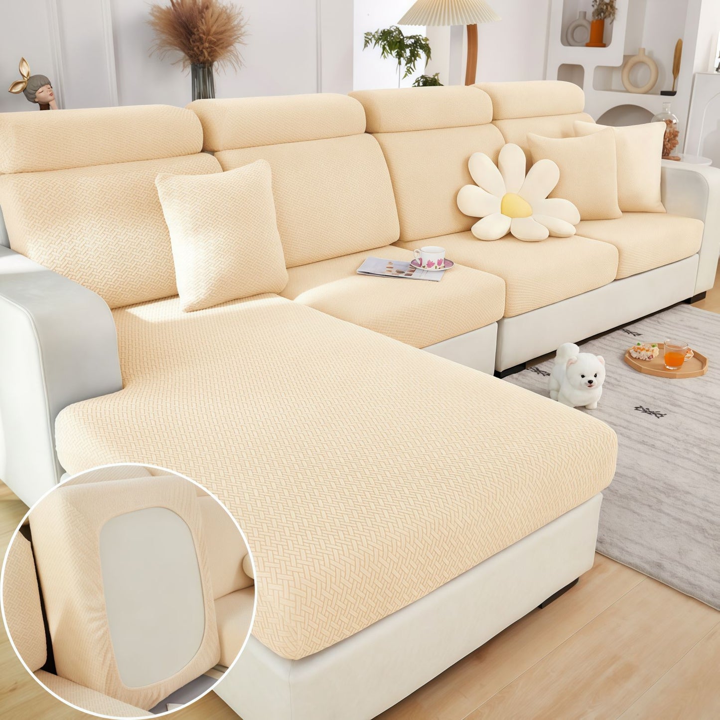 Stretch Couch Cushion Covers for Sectional Sofas, Washable Sofa Seat Covers with 360° Full Wrap Design