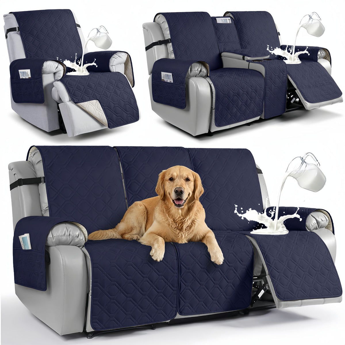 Waterproof Recliner Sofa Cover, Quilted Non-Slip Furniture Protector for Pets