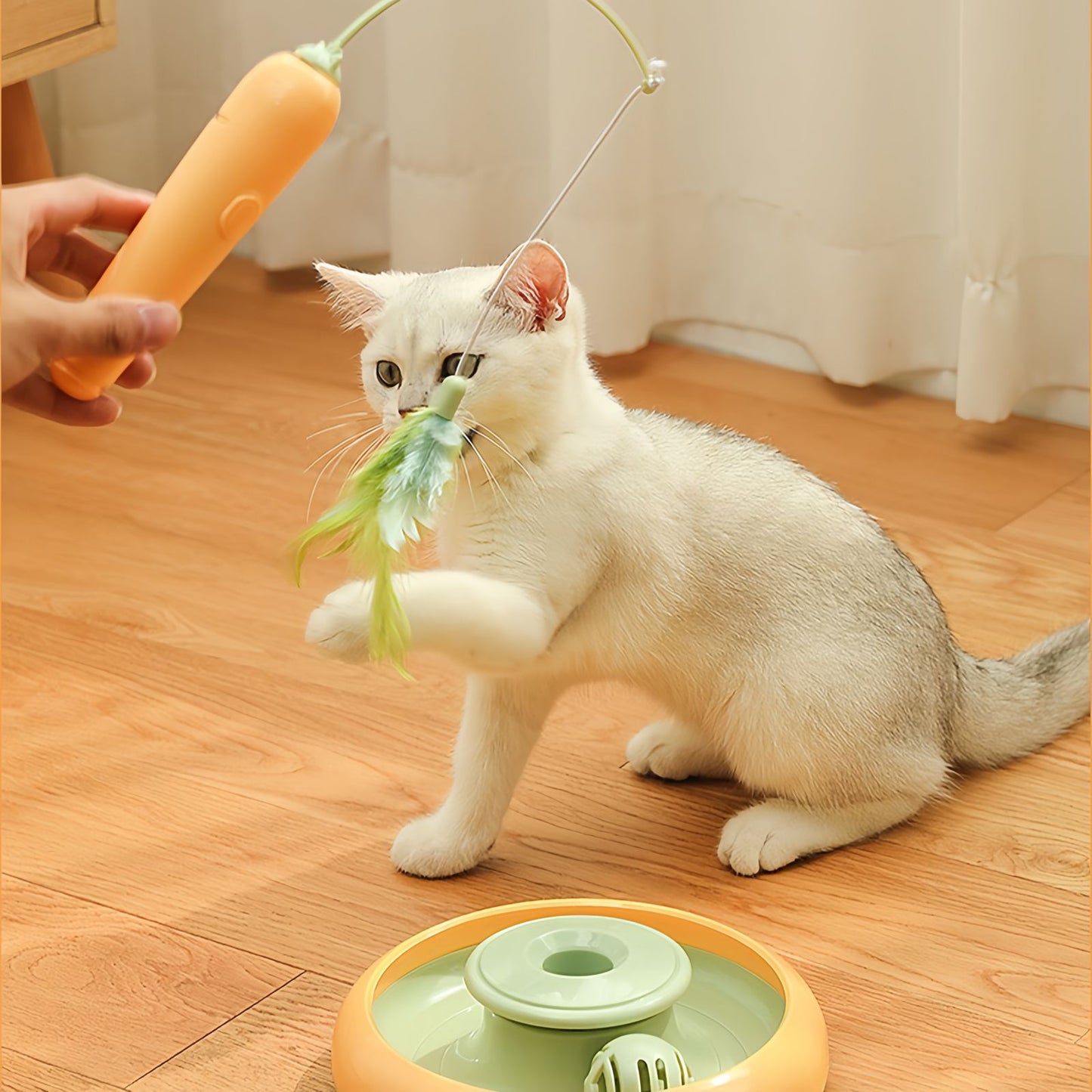 Automatic Interactive Cat Toy with Rotating Feather & Ball, Self Play Cat Toy for Indoor Cats