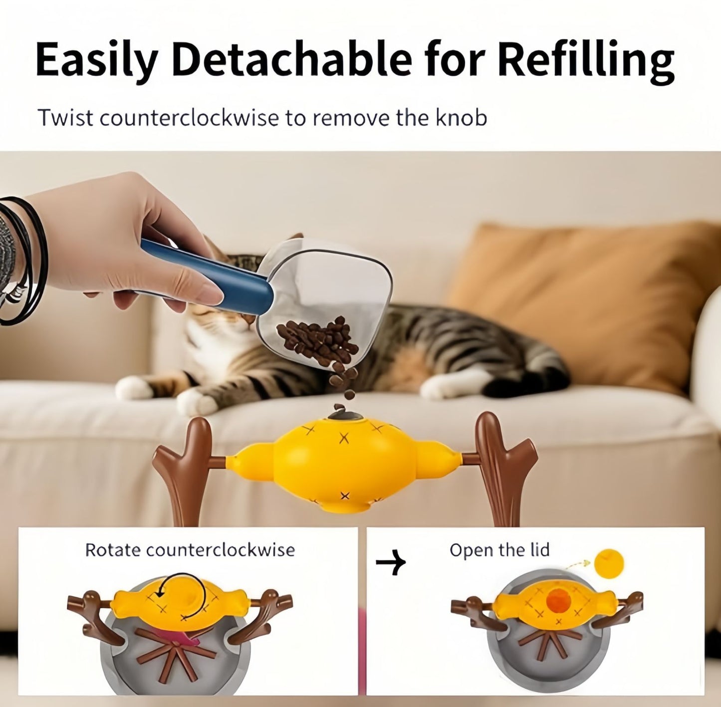 Rotating Fish Cat Treat Dispenser Toy, Interactive Slow Feeder Puzzle Cat Toy for Indoor Cats
