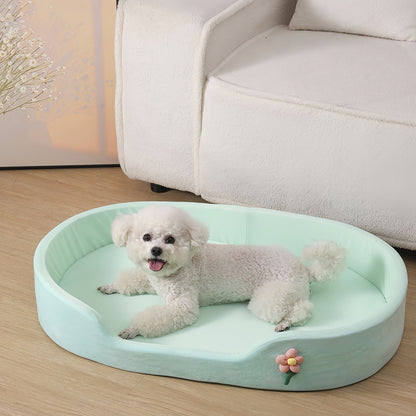 Cooling Dog Bed for Small & Medium Dogs, Oval Bolster Dog Bed with Removable Cushion