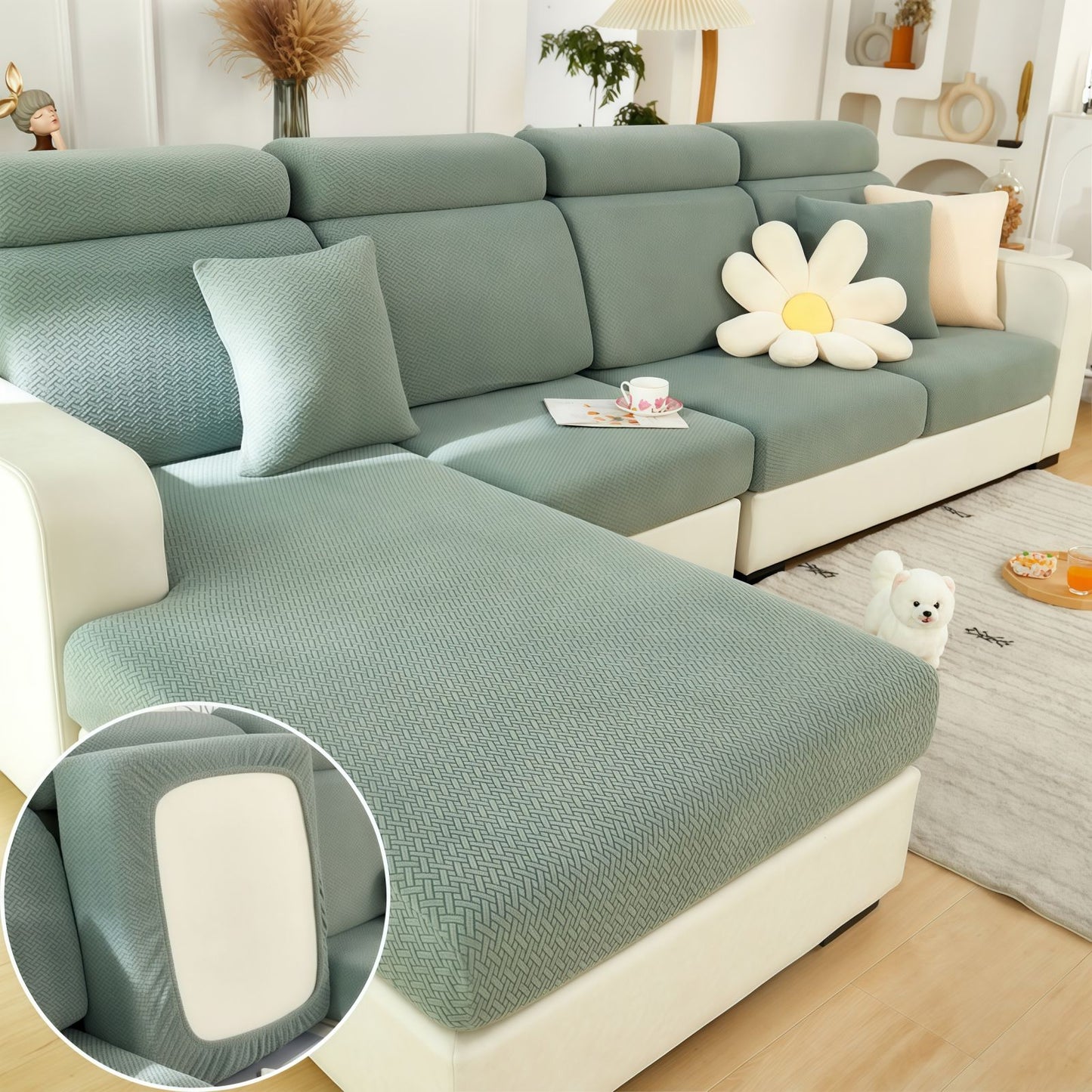 Stretch Couch Cushion Covers for Sectional Sofas, Washable Sofa Seat Covers with 360° Full Wrap Design