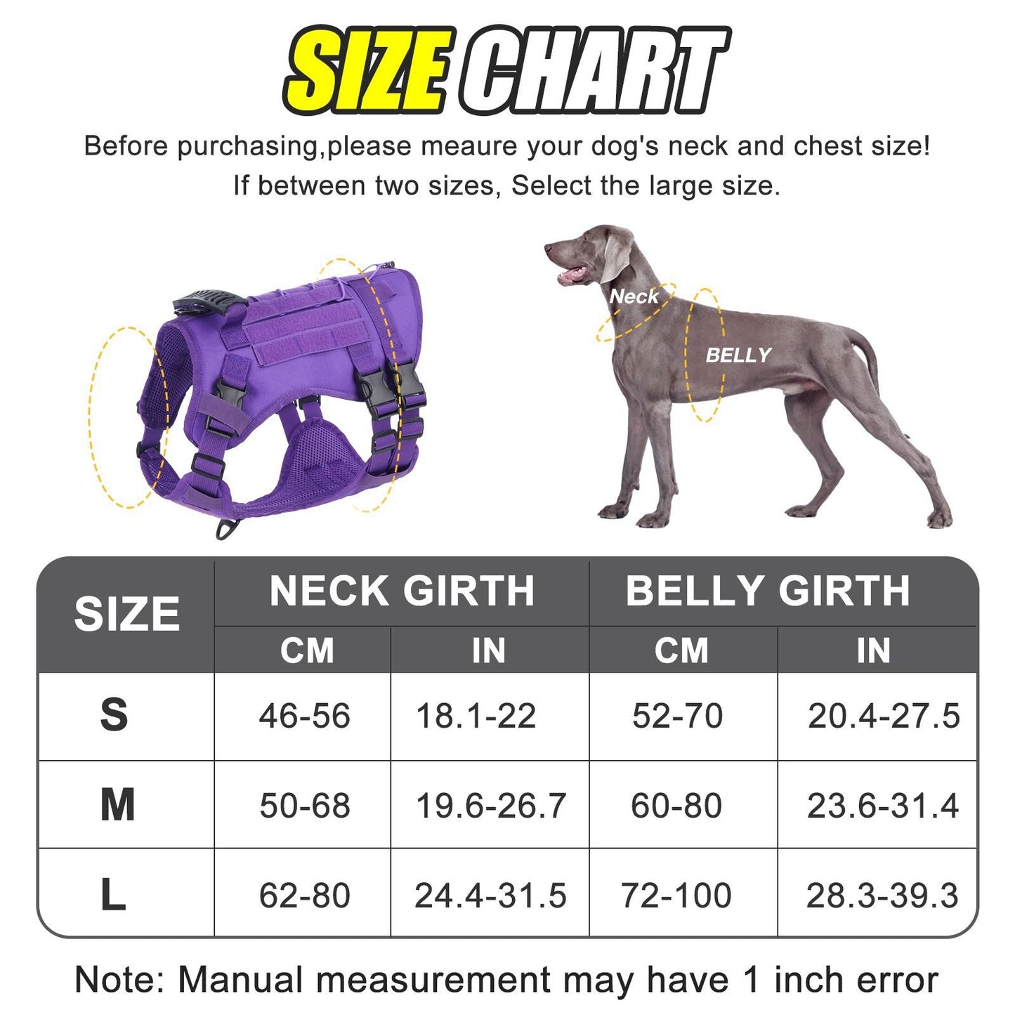 Tactical Dog Harness with Handle for Medium to Large Dogs, Adjustable Outdoor Dog Harness for Training Walking