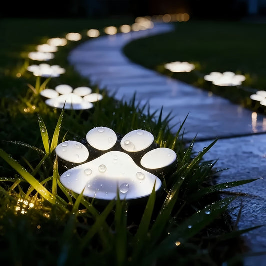 Solar Paw Lights Outdoor, Paw Print Garden Lights for Pathway, Lawn and Yard