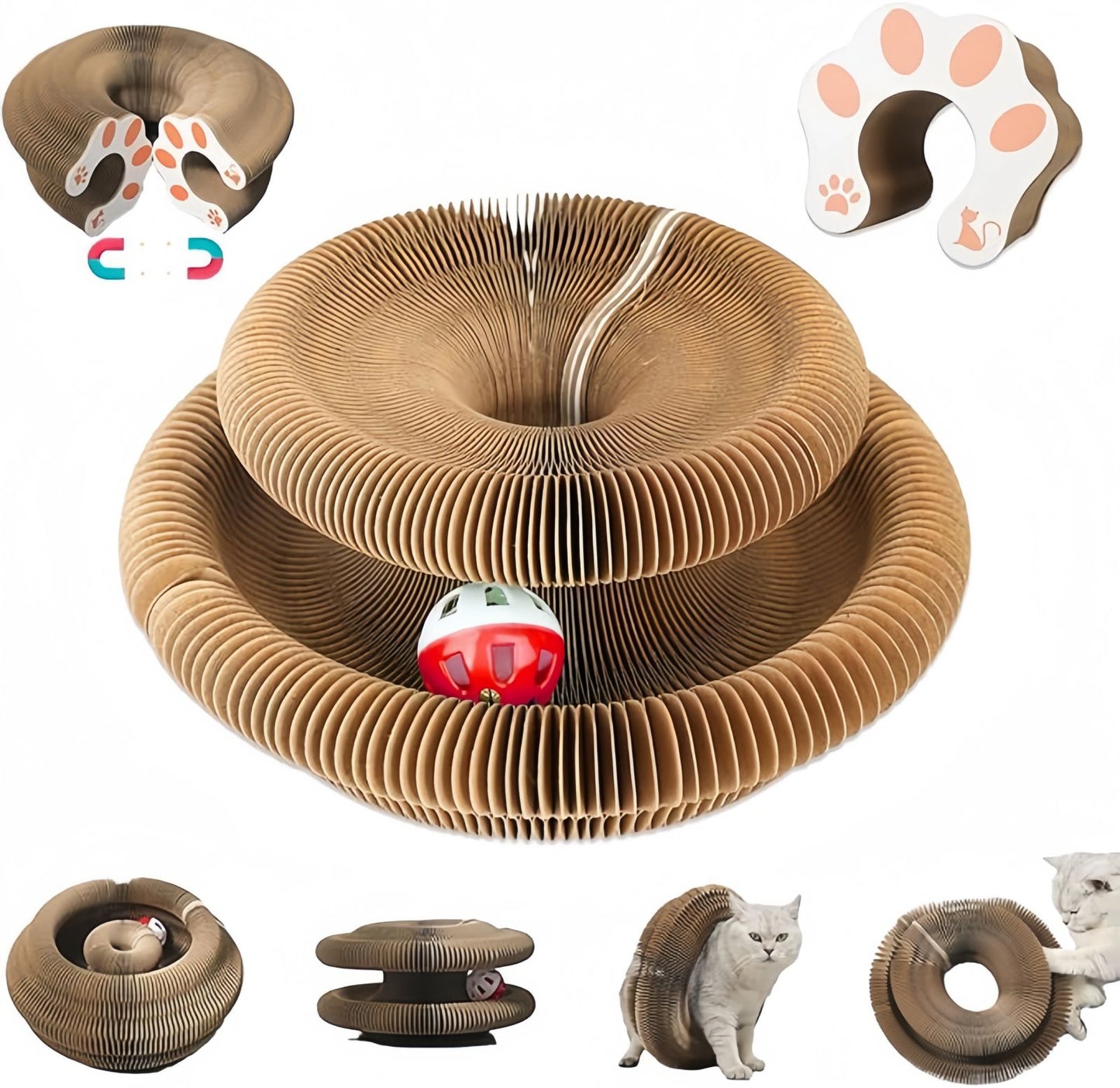 Foldable Cardboard Cat Scratcher Toy with Ball, Interactive Cat Scratch Toy for Indoor Cats