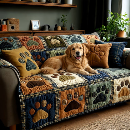 Pet Paw Quilted Sofa Cover, Couch Protector for Dogs and Cats, Washable Furniture Cover