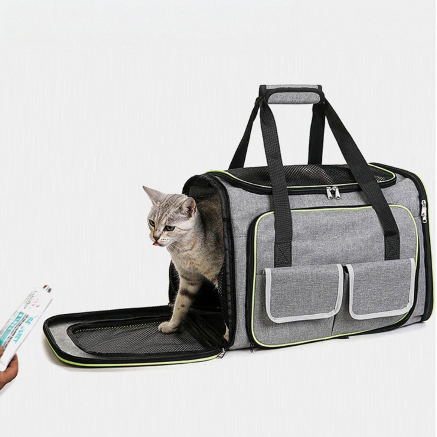 Expandable Cat Carrier Bag, Breathable Foldable Pet Carrier for Travel, Portable Cat Carrier with Shoulder Strap